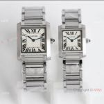 AAA Swiss Replica Cartier Tank Francaise Couple Watch White Roman Stainless Steel